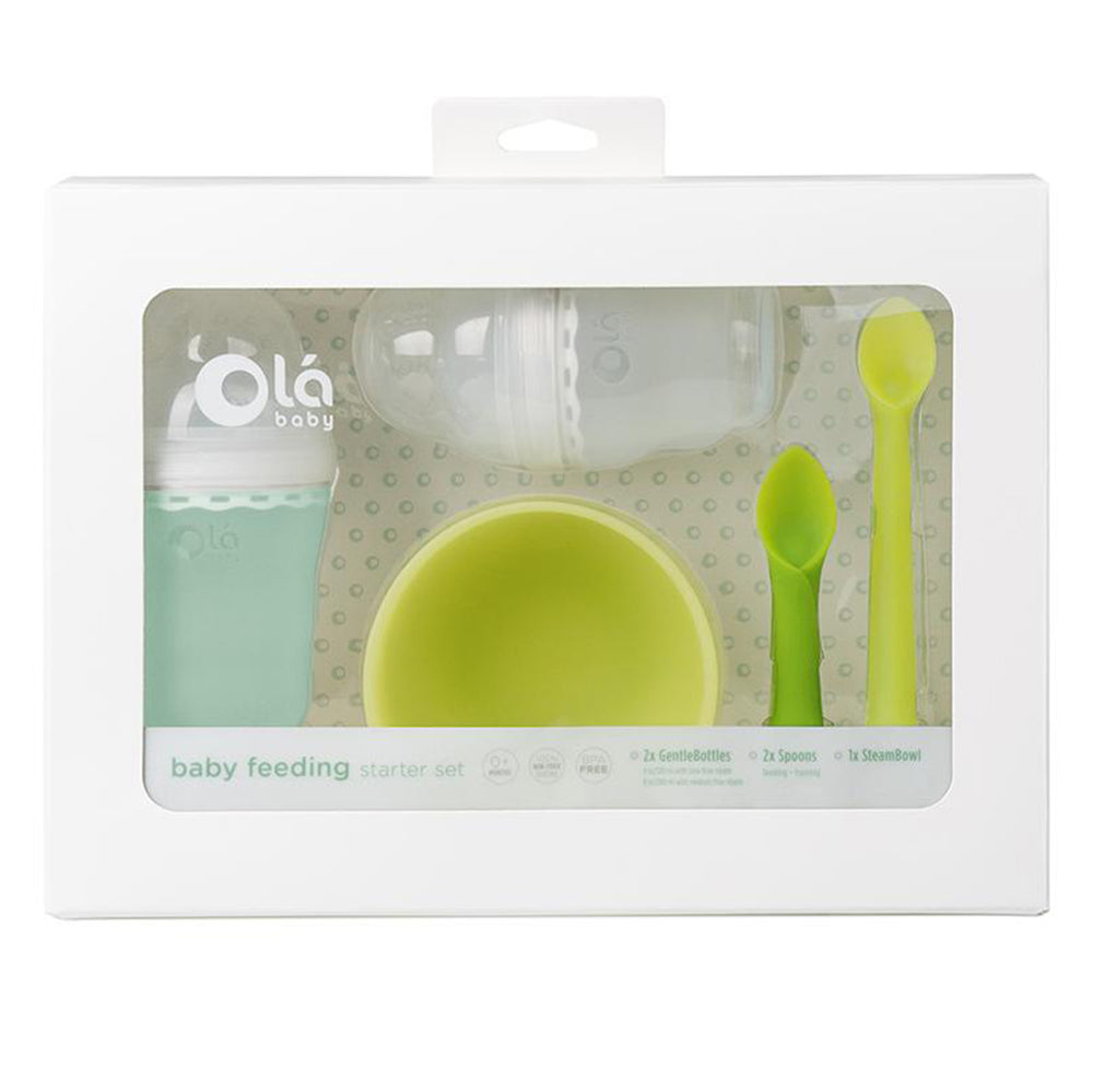 Olababy Mint Baby Feeding Essentials Starter Kit, with silicone baby bottle