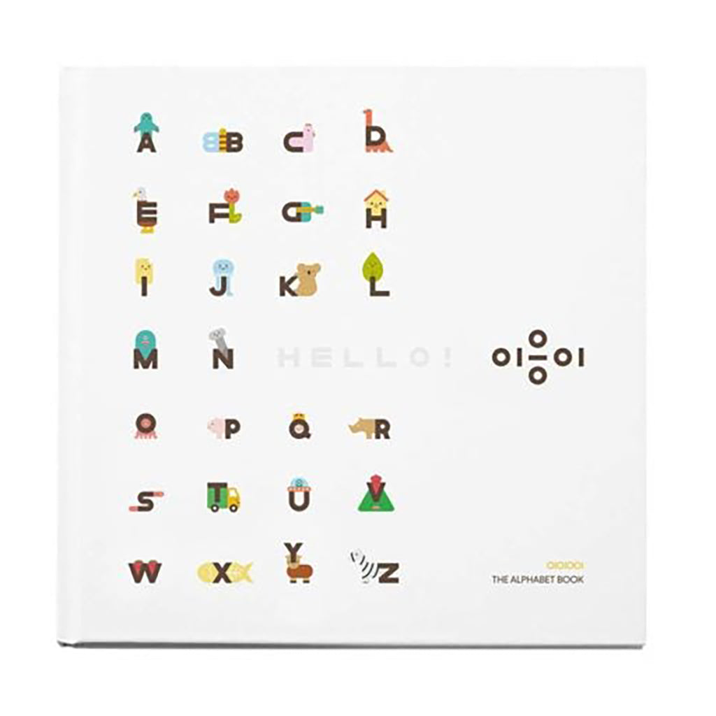 Oioiooi Alphabet Book. Hard cover, 60 page alphabet book. White cover with bold and bright images and font. Printed with eco-friendly soybean oil ink.