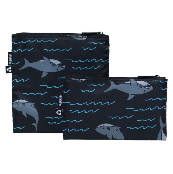 Parkland Children's Eco-Friendly Reusable Snack Bag Duo Set shark black blue waves