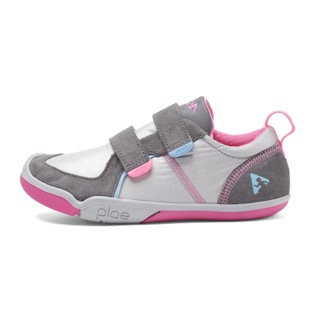 PLAE Ty Kids Sneaker Shoes velcro straps silver pink grey 