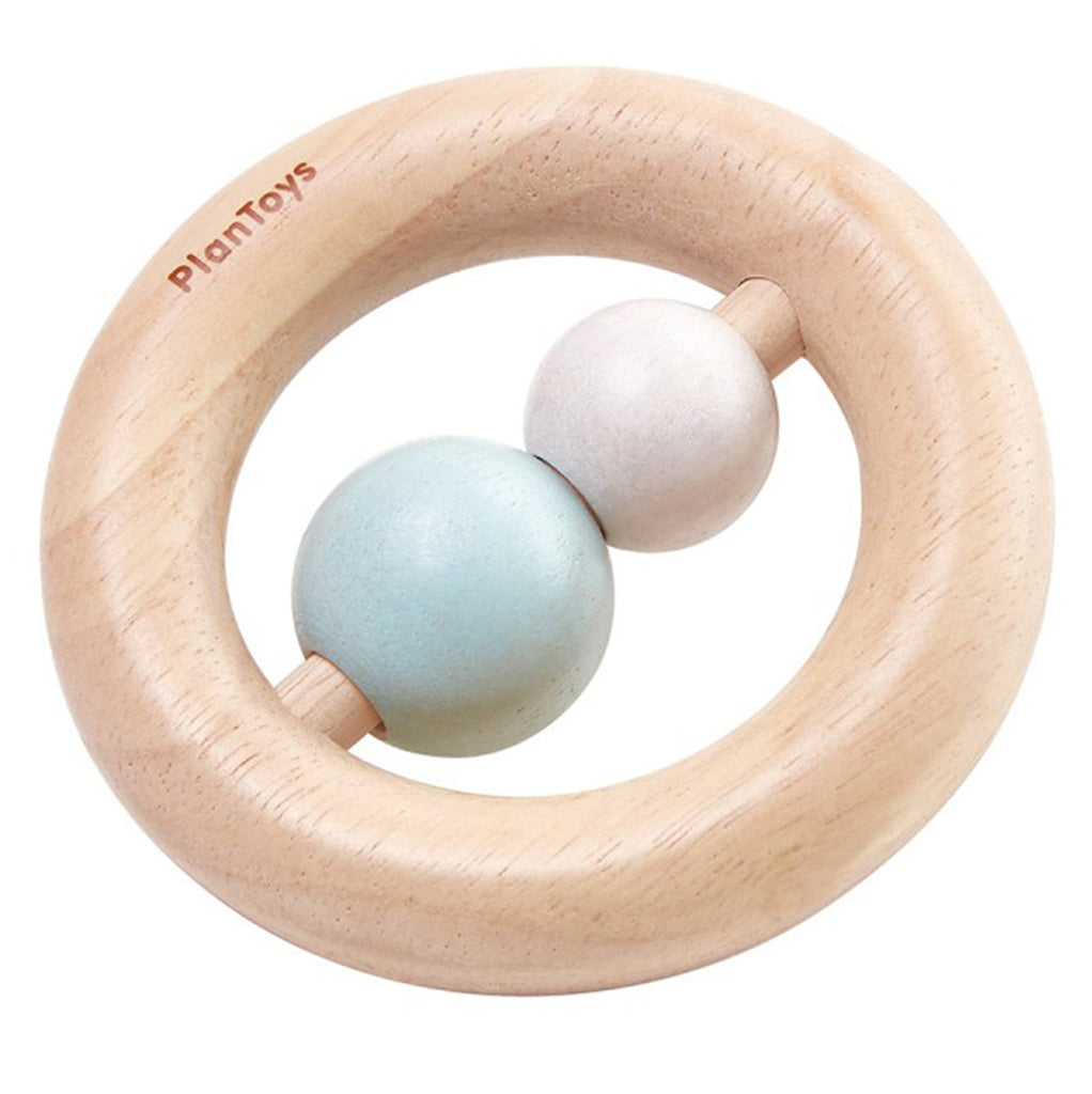 PlanToys Wooden Infant Baby Ring Rattle Activity Toy pastel blue pink 