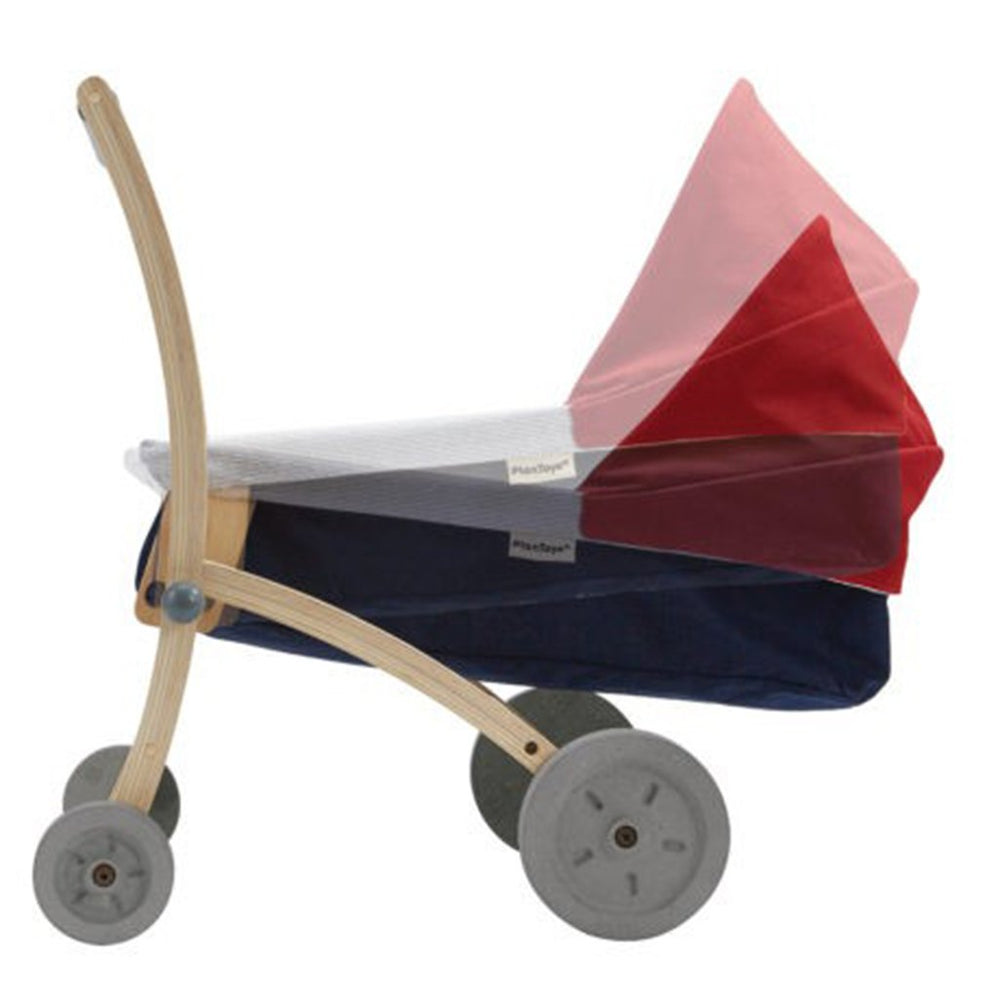 lifestyle_1, Plan Toys Children's Pretend Play Doll Stroller Pram Push Along Toy grey white navy