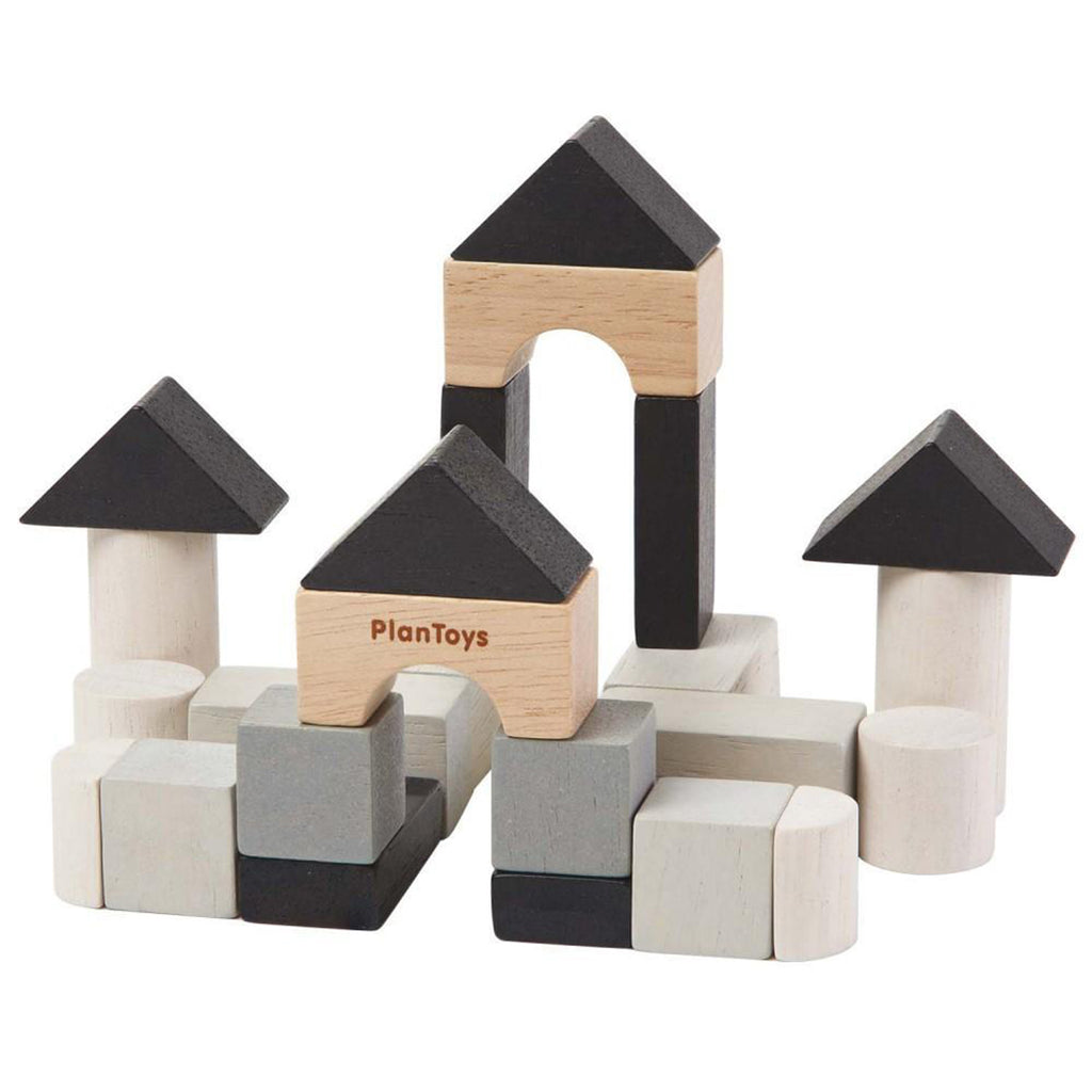 Plan Toys Children's Portable Mini Wooden Construction Block Set black white beige natural