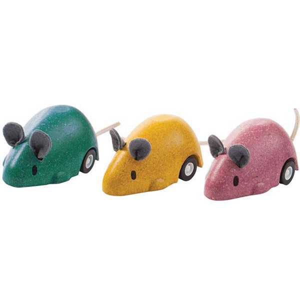 Plan Toys Children's Wooden Gear Box Propelled Moving Mouse Set multicolored green yellow pink