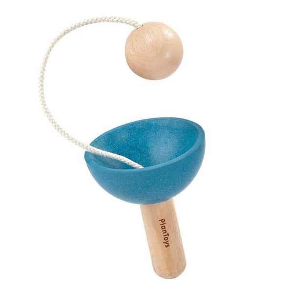 Plan Toys Children's Classic Wooden Cup & Ball Toy Set dark blue beige natural ball on string