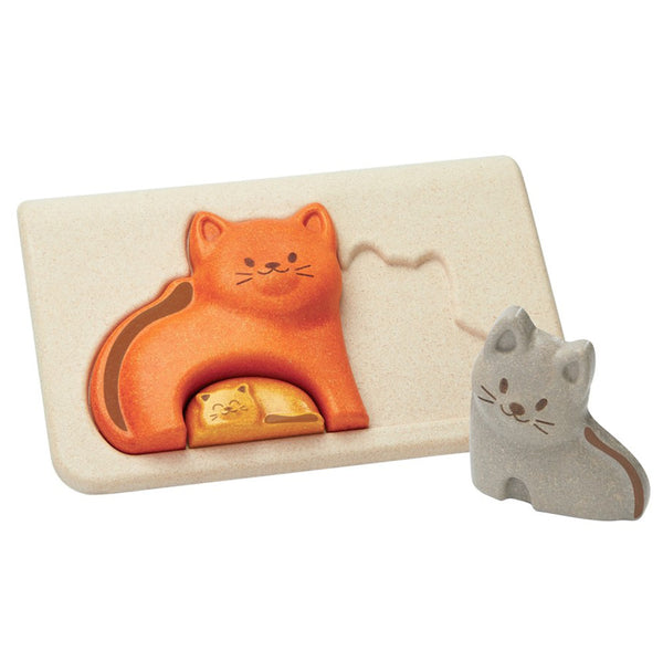 Plan Toys Children's Early Development Cat Puzzle Board orange grey smiling