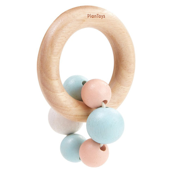 Plan Toys Wooden Infant Baby Beads Rattle pastel blue pink white 