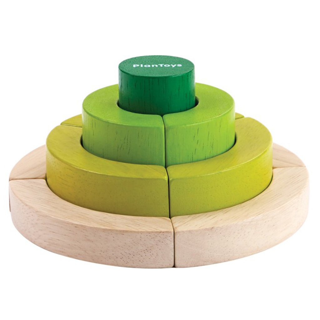 Plan Toys Children's Wooden Curve Blocks Stacking & Sorting Set beige natural green light medium dark