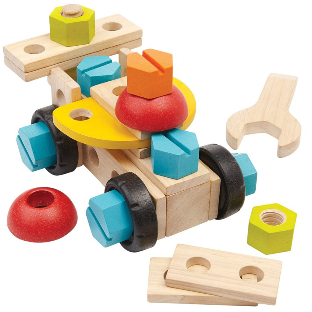 Plan Toys Children's Imaginative Wooden Construction Set  40-piece multicolored tools nut bolts wrench screwdriver wooden toy blocks