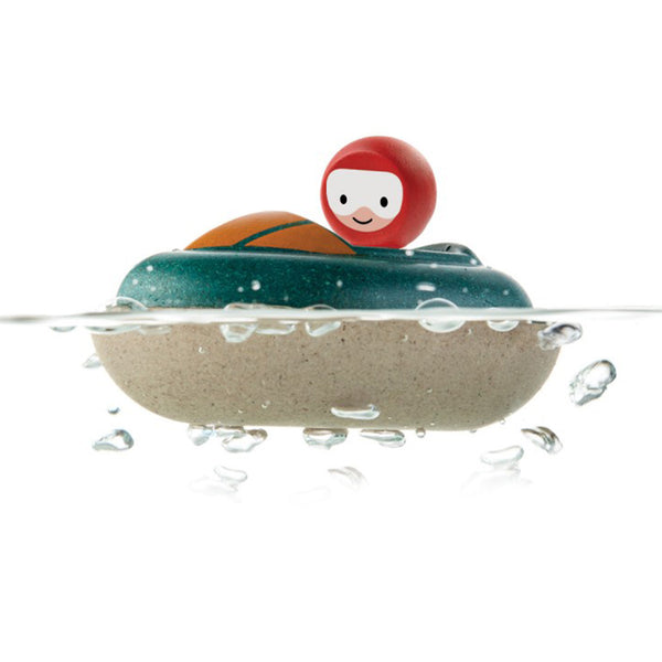 Plan Toys Eco-Friendly Wooden Children's Speed Boat Bath Toy Vehicle teal blue green orange red 
