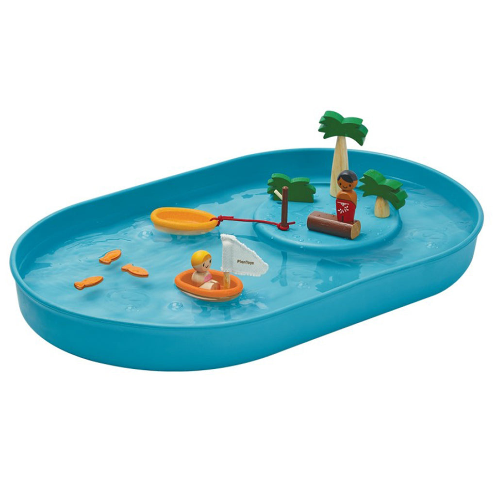 Plan Toys Children's Outdoor Wooden Water Play & Figurine Set blue 