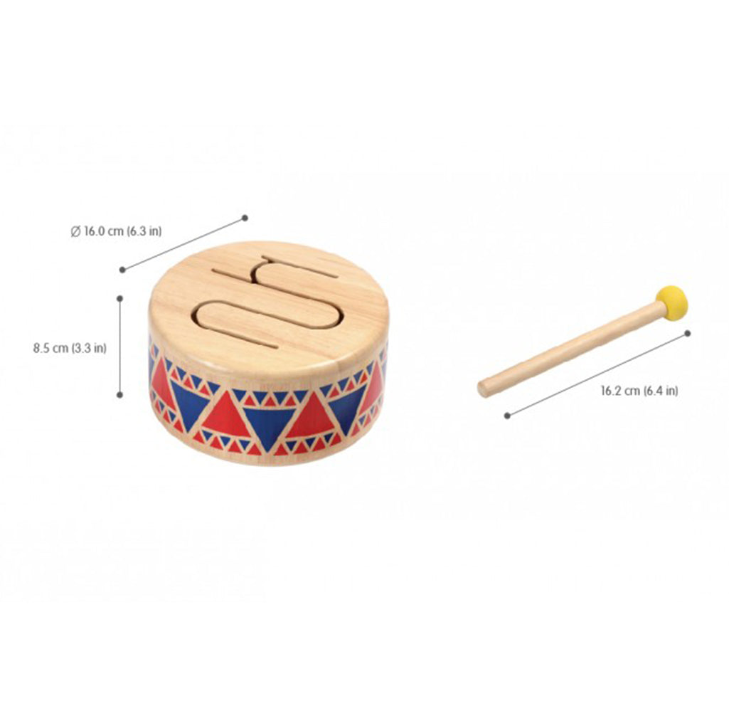 lifestyle_1, Plan Toys Children's Wooden Solid Drum Musical Toy Set slits slats red blue measurements
