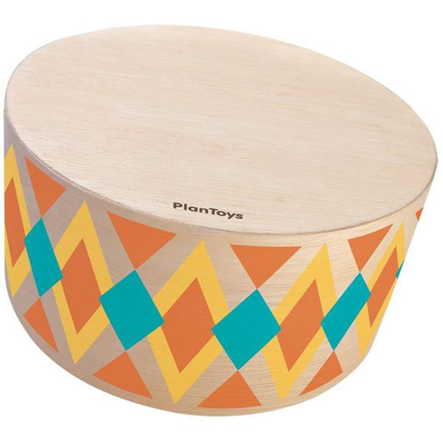 Plan Toys Children's Wooden Rhythm Box Musical Instrument Drum Toy orange blue yellow beige natural 