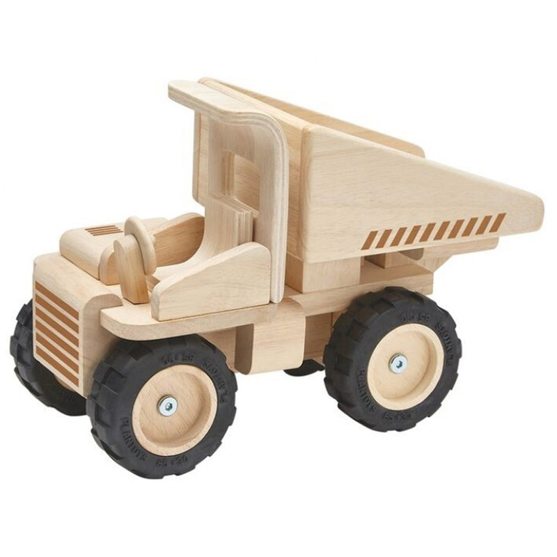 Wooden dump truck toy by PlanToys, designed for children&