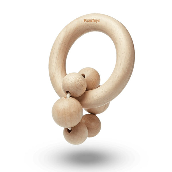 Plan Toys Natural Bead Rattle Infant Baby Wooden Rattle Toy beige brown