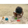 lifestyle_5, Plan Toys Creative Sand Play Children's Water Set Outdoor Toy four molds red donut blue bucket yellow pyramid green square