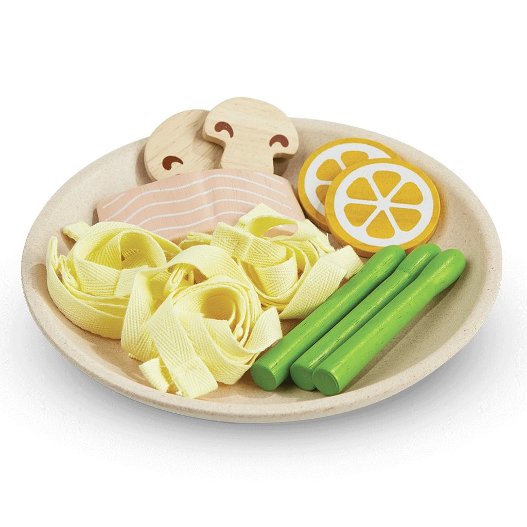 Plan Toys Pasta Children's Pretend Play Kitchen Food Toy salmon lemonds asparagus