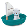 lifestyle_2, PlanToys Wooden Children's Bath Toy Sail Boat - Polar Bear white blue
