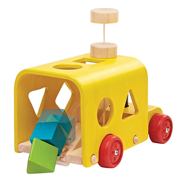 lifestyle_1, Plan Toys Sorting Bus Children's Push & Pull Early Development Toy yellow multicolored shaped blocks