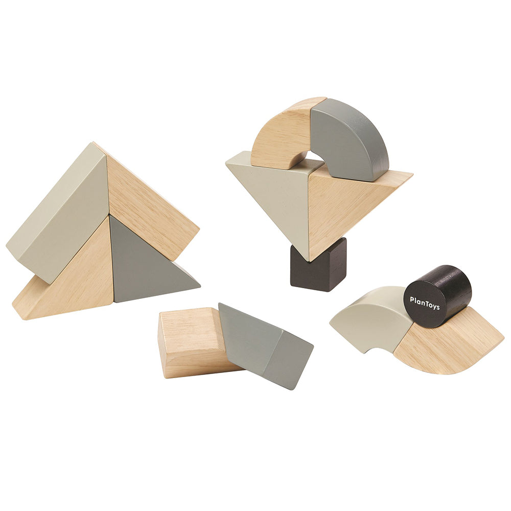 lifestyle_2, PlanToys Children's Build & Transform Wooden Twisted Blocks black grey natural beige