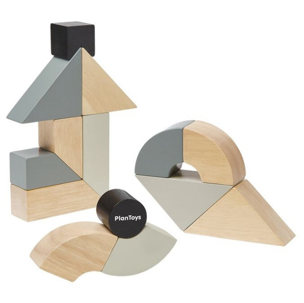 lifestyle_3, PlanToys Children's Build & Transform Wooden Twisted Blocks black grey natural beige