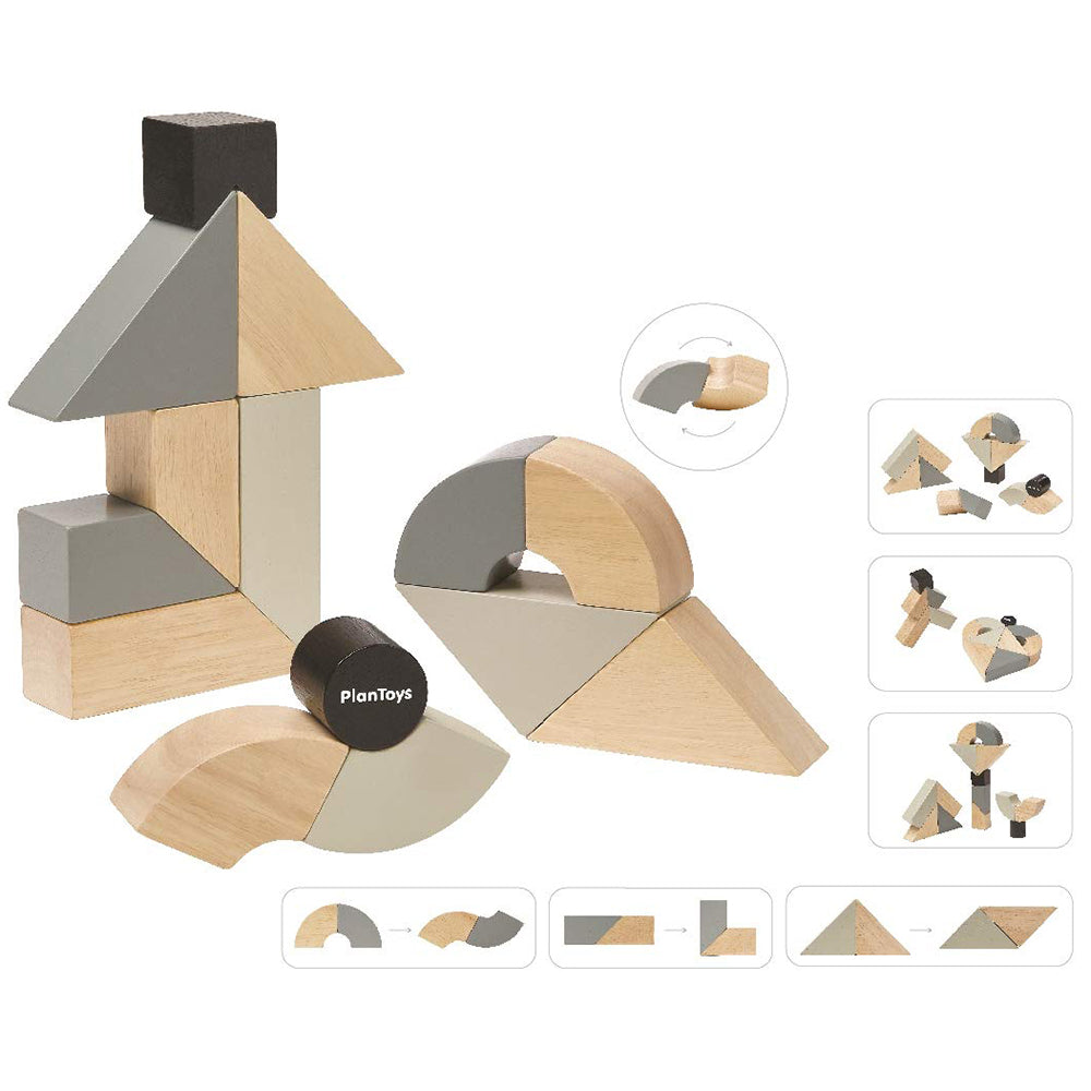 lifestyle_1, PlanToys Children's Build & Transform Wooden Twisted Blocks black grey natural beige