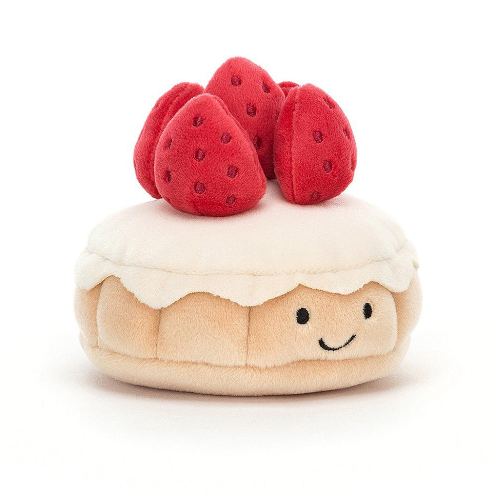 Jellycat Pretty Patisserie Tarte Aux Fraises Kid's Stuffed Plush Toy pastrie with strawberries on top