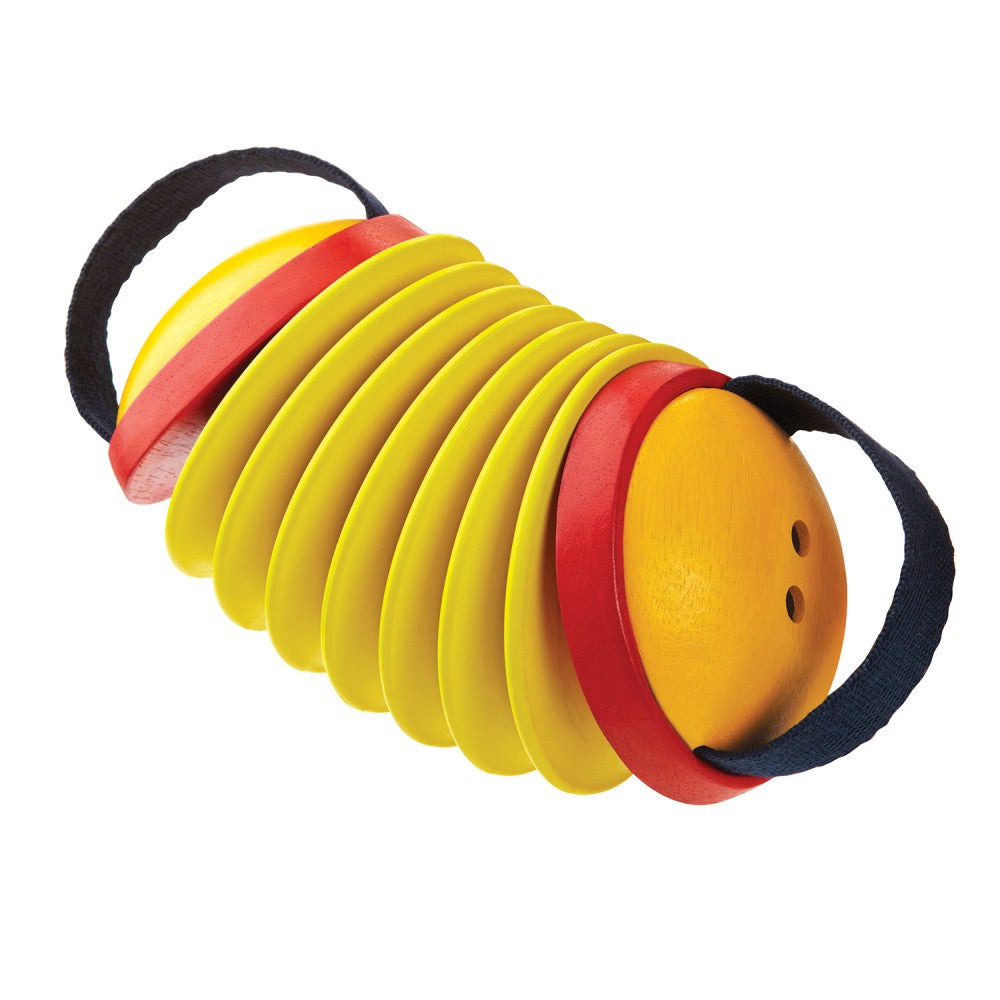 PlanToys Wooden Concertina Percussion Musical Toy yellow red black straps