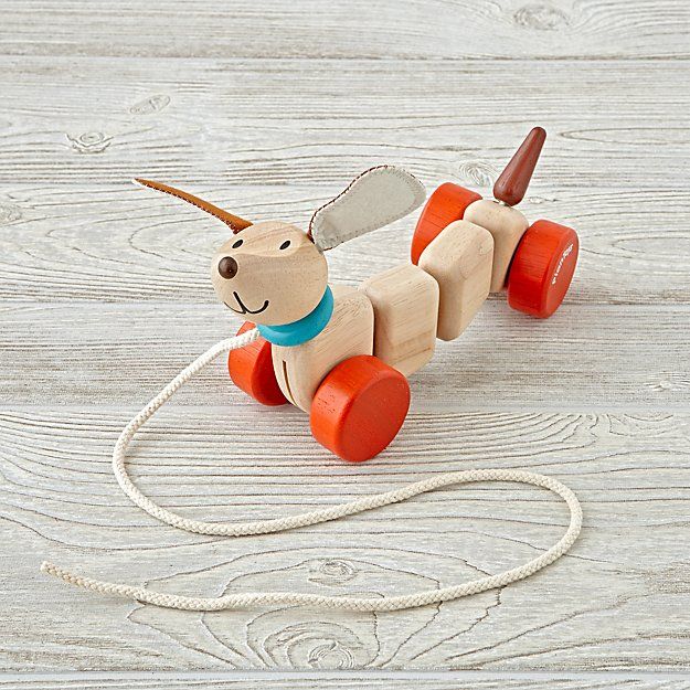 lifestyle_2, PlanToys Wooden Pull-Along Happy Puppy Children's Toy dog red wheels 