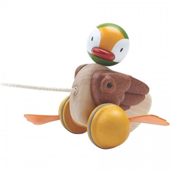 PlanToys Wooden Pull-Along Duck Children's Toy brown green yellow