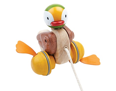 lifestyle_2, PlanToys Wooden Pull-Along Duck Children's Toy brown green yellow