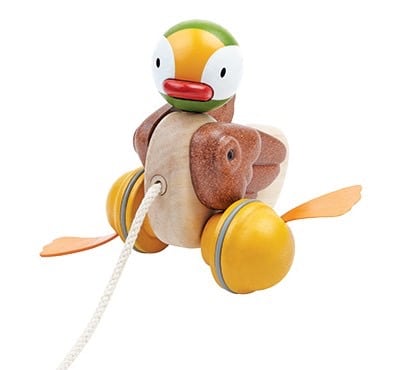 lifestyle_1, PlanToys Wooden Pull-Along Duck Children's Toy brown green yellow