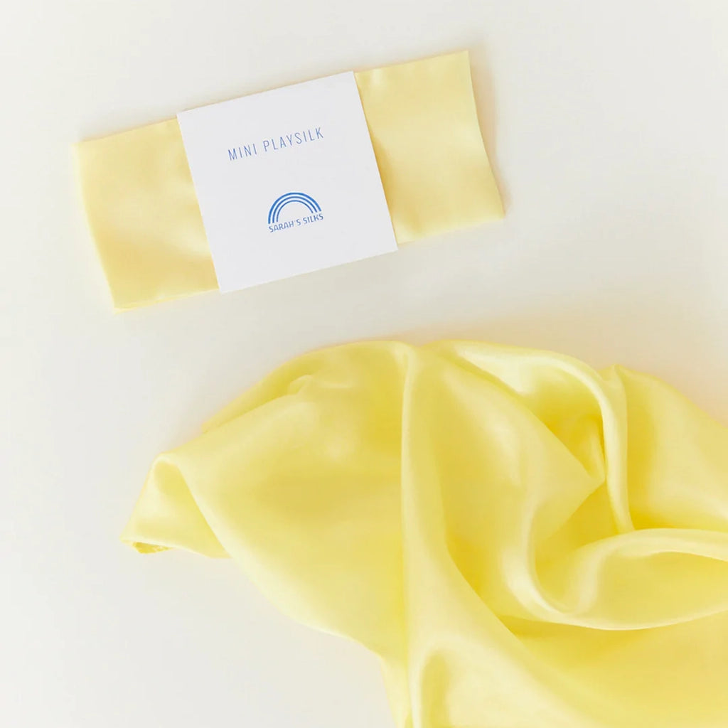 Sarah's Silks Yellow Mini Playsilk Children's Silk Sheet Toy. Pastel yellow mini pretend play silk sheet.