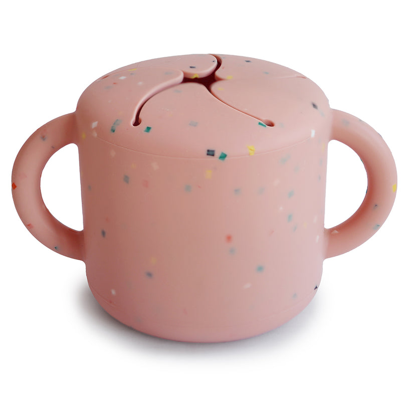 Mushie Silicone Snack Cup in Confetti designed with fun patterns and a spill-proof design for toddlers