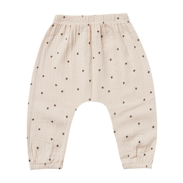 Quincy Mae Natural Stars Woven Harem Pants Infant Baby Bottoms beige 