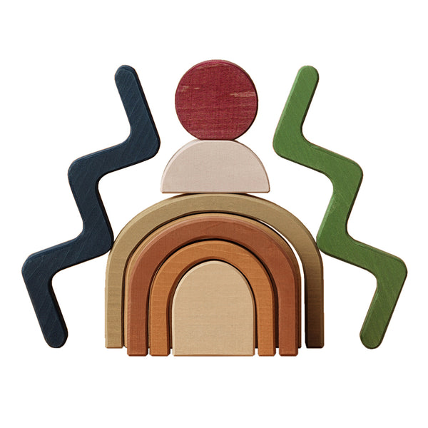Raduga Grez Shapes Building Blocks Children's Wooden Toy arches circle squiggles earth tones