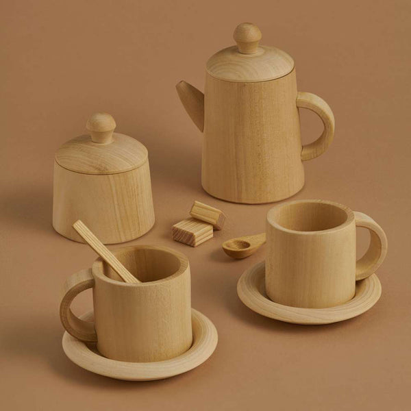 Raduga Grez Natural Wooden Tea Set Children's Pretend Play Kitchen Toy beige