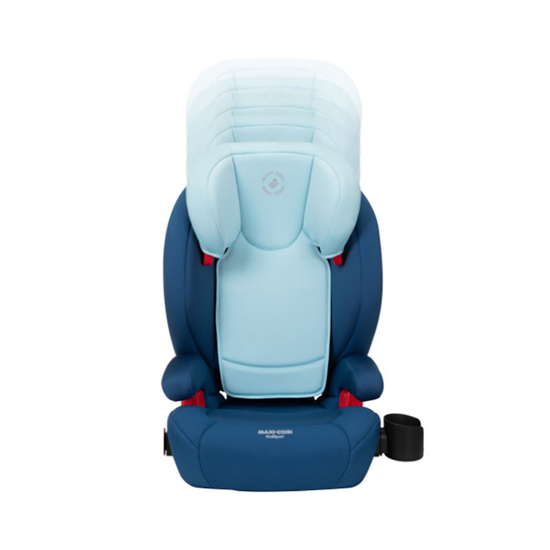 Maxi Cosi RodiSport headrest in Blue, adjustable for growing children in a toddler car seat.