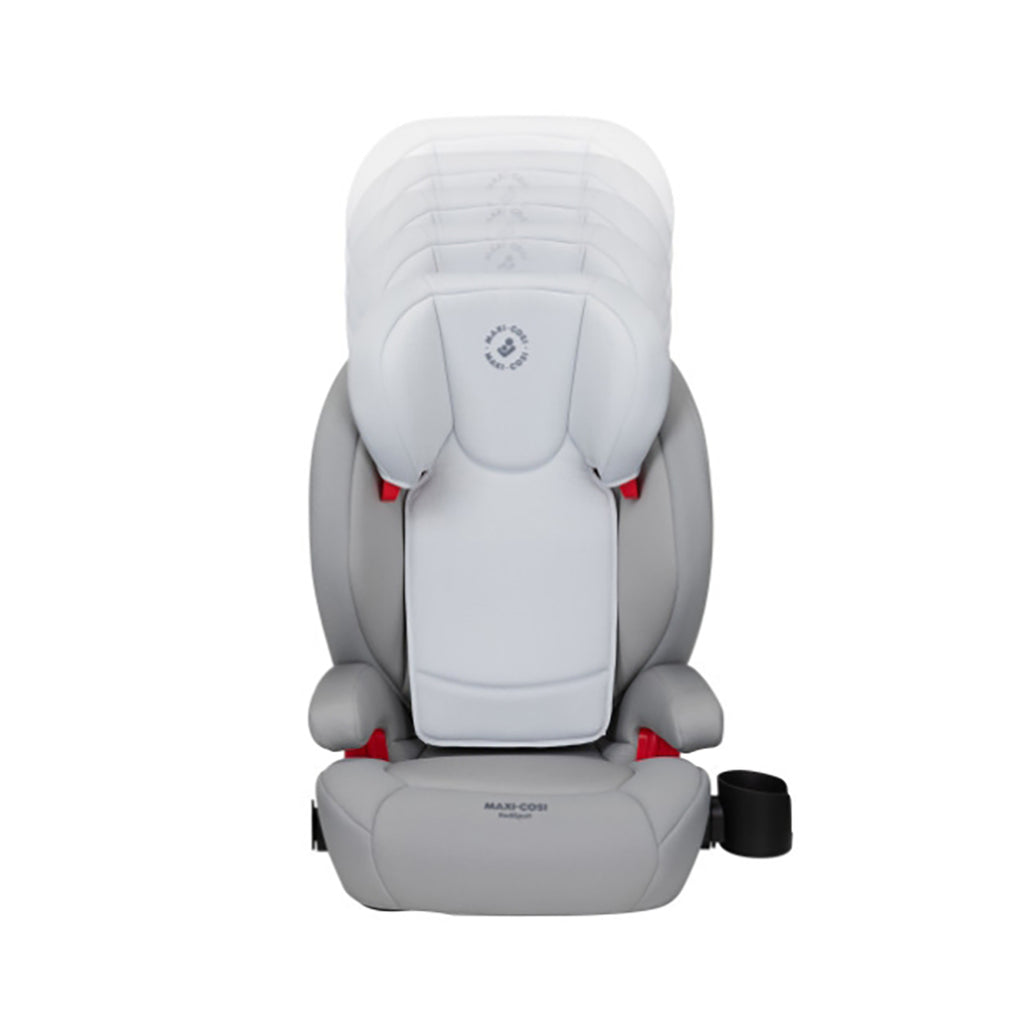 Maxi Cosi Rodisport Booster Car Seat all grey seat fabric, black cup holder, red harness points