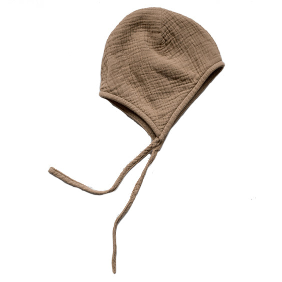 The Simple Folk Garden Bonnet Organic Muslin Infant Baby Hat camel brown 