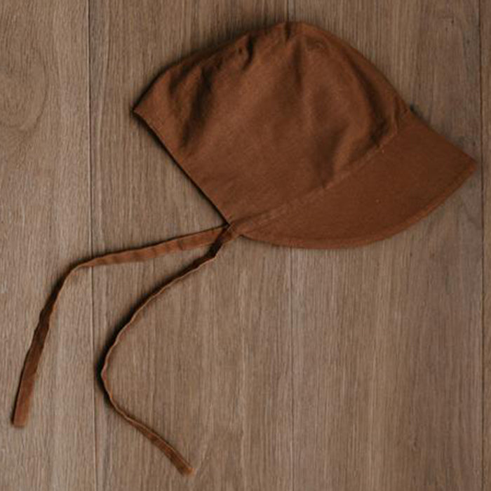The Simple Folk Old Fashioned Bonnet Organic Linen Infant Baby Hat rust burnt orange