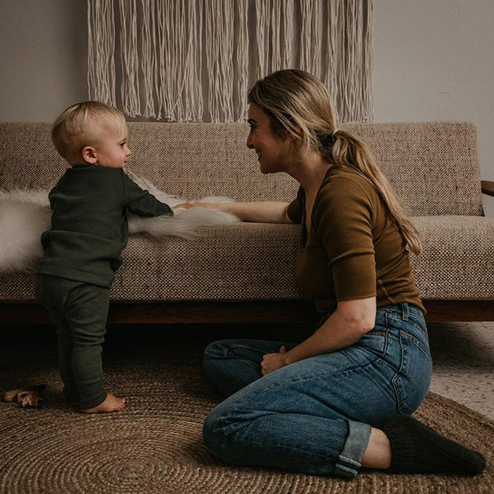 lifestyle_5, The Simple Folk Olive Waffle Leggings Organic Infant Baby Bottoms