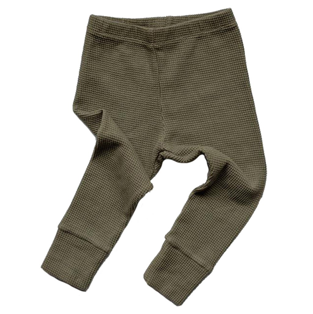 The Simple Folk Olive Waffle Leggings Organic Infant Baby Bottoms dark green 