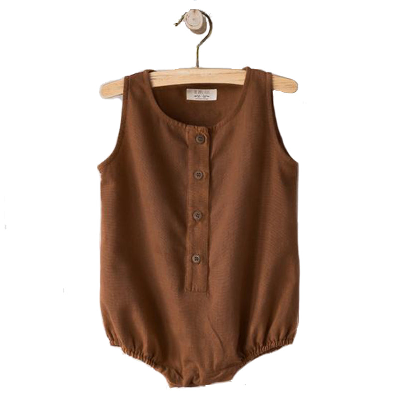 The Simple Folk Freedom Romper Organic Linen Baby Playsuit Jumpsuit rust burnt orange