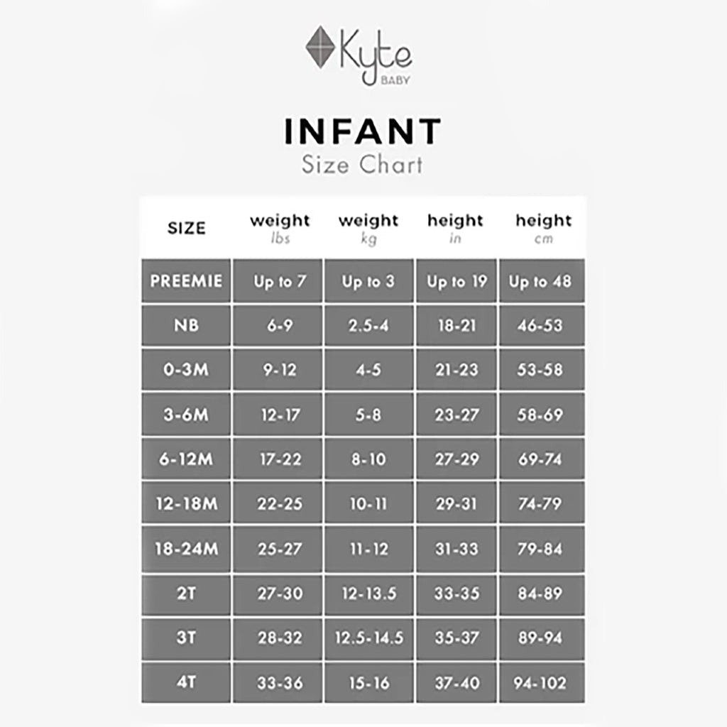 Kyte Baby clothing size chart