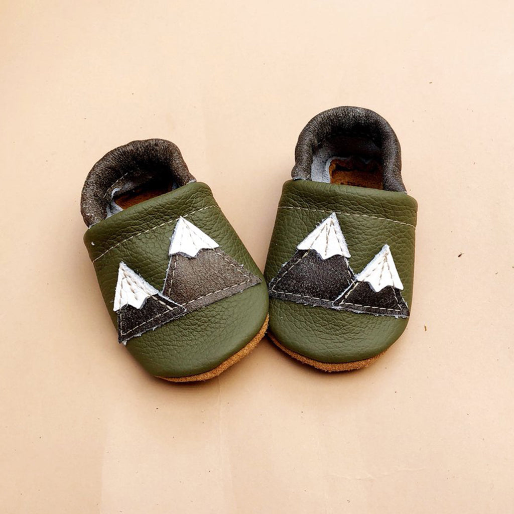 Starry Knight Design Baby Leather Shoes with Design forest green mountains 