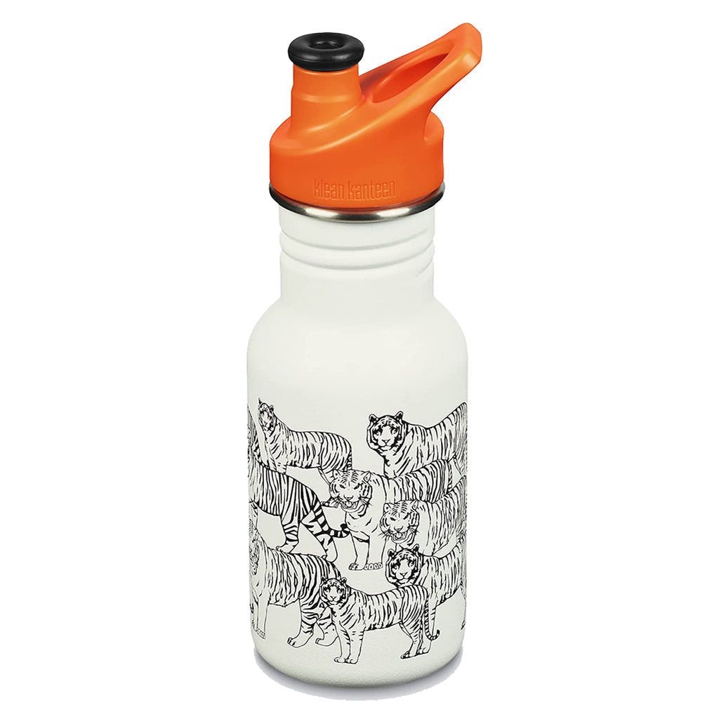Klean Kanteen Tigers Narrow 12oz Kid's Sports Cap Water Bottle white and orange