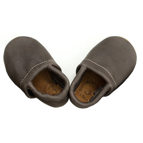 Starry Knight Design Baby Leather Loafers iron dark grey