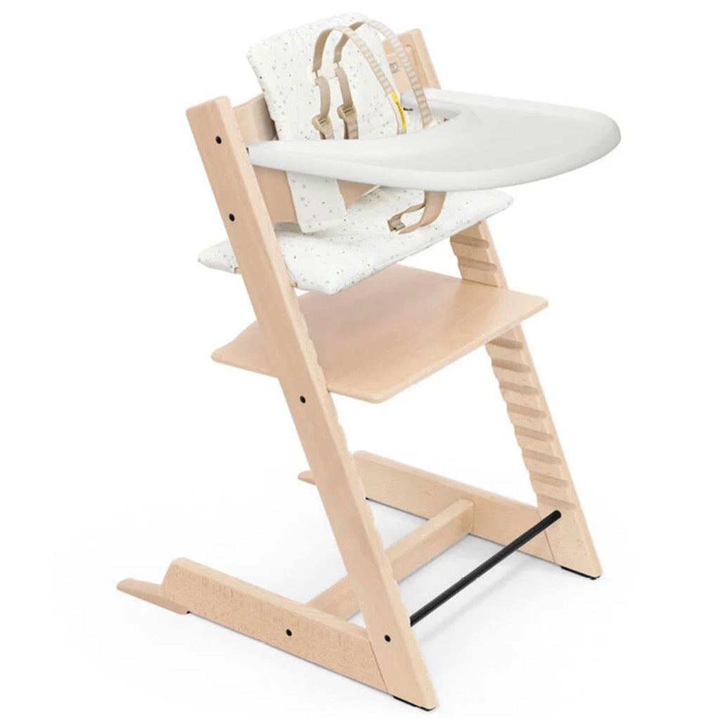 Stokke Beech Wood Adjustable Ergonomic Tripp Trapp High Chair Complete natural sweet heart cushion white grey