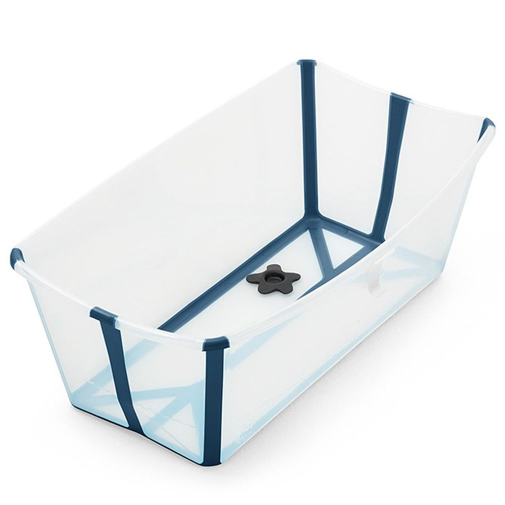 Stokke FlexiBath Newborn to Toddler with Heat Sensitive Plug Bath Tub transparent blue dark